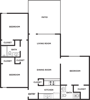 Three Bed / 2 Bath - 1,056 Sq. Ft.*
