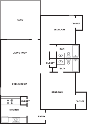 The Red Oak - 2 Bed / 2 Bath 890 Sq. Ft.*
